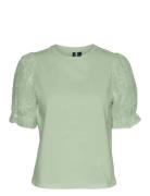 Vmsenna Ss Emb Sleeve Top Jrs Tops Blouses Short-sleeved Green Vero Mo...