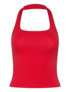 Square Neck Halter Top Tops T-shirts & Tops Sleeveless Red Weekday