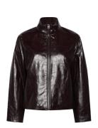Perkins Collar Texture Jacket Læderjakke Skindjakke Brown Mango