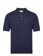 Man Fine Knit Pique Designers Knitwear Short Sleeve Knitted Polos Navy...