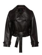 Maxi-Jacket With Leather-Effect Lapels Læderjakke Skindjakke Black Man...