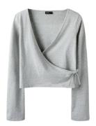 Nlfbenedicte Short Tie Top Tops T-shirts Long-sleeved T-Skjorte Grey L...