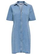 Onlfrida Ss Zip Dnm Dress Gua Knælang Kjole Blue ONLY
