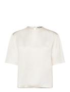 Sateen C-Neck Relaxed T-Shirt Tops T-shirts & Tops Short-sleeved White...