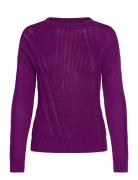 Pointelle-Knit Cotton Crewneck Sweater Tops Knitwear Jumpers Purple La...