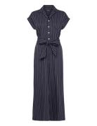 Striped Belted Twill Wide-Leg Jumpsuit Bottoms Jumpsuits Navy Lauren R...