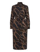 Belting-Print Crepe Shirtdress Knælang Kjole Black Lauren Ralph Lauren