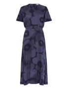 Heleä Akvarelli Unikko Knælang Kjole Navy Marimekko