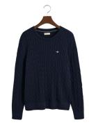 Shield Cotton Cable C-Neck Tops Knitwear Pullovers Navy GANT