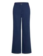 High-Waisted Denim Flowy Trousers Bottoms Trousers Wide Leg Blue Mango