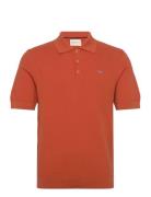 Textured Cotton Ss Polo Tops Knitwear Short Sleeve Knitted Polos Orang...