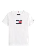 Tommy Script Flag Print Tee Ss Tops T-Kortærmet Skjorte White Tommy Hi...