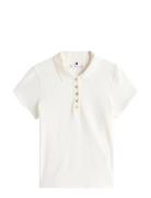 Gold Button Slim Ss Polo Tops T-shirts & Tops Short-sleeved White Tomm...