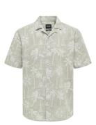 Onscaiden Ss Reg Hawaii Aop Linen Noos Tops Shirts Short-sleeved Beige...