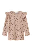 Nmfwang Wool Rib Ls Top Aop W/Flounce Tops T-shirts Long-sleeved T-Skj...