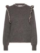 Slfalva Frills Ls Knit O-Neck Tops Knitwear Jumpers Grey Selected