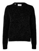 Slfsia Ras Ls Knit O-Neck Noos Tops Knitwear Jumpers Black Selected