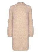 Slflulu Ls High Neck Knit Dress Knælang Kjole Beige Selected