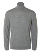 Slhtray Ls Knit Merino Roll Neck Noos Tops Polos Long-sleeved Grey Sel...