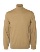 Slhtray Ls Knit Merino Roll Neck Noos Tops Polos Long-sleeved Khaki Gr...