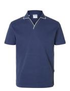 Slhsangev Split Neck Ss Polo Tops Polos Short-sleeved Blue Selected