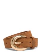 Leather Belt With Oval Buckle Bælte Brown Mango