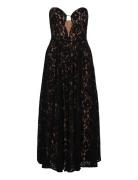 Opal Volume Lace Midi Dress Knælang Kjole Black Bardot