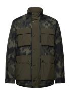 Aiden 2L Padded Print Jacket Outerwear Rainwear Rain Coats Khaki Green...