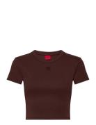 Delanor Tops Crop Tops Short-sleeved Crop Tops Brown HUGO