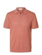 Slhlino Ss Knit Crochet Open Polo Tops Polos Short-sleeved Pink Select...