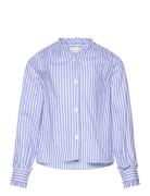 Striped Shirt With Pleated Details Tops Shirts Long-sleeved Shirts Blu...