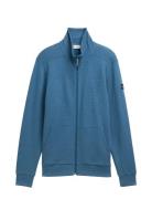 Structured Stand-Up Sweat Jacket Tops Knitwear Full Zip Jumpers Blue T...