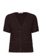 Short-Sleeved Bouclã© Cardigan Tops Knitwear Cardigans Brown Mango