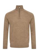 Bs Pelle Regular Fit Knitwear Tops Knitwear Half Zip Jumpers Beige Bru...