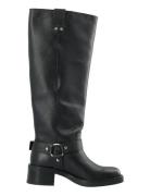 Biamary Knee High Biker Boot Tumbled Leather Lange Støvler Black Bianc...