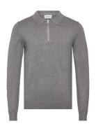 Ecovero L/S Zip Polo Tops Knitwear Long Sleeve Knitted Polos Grey Lind...