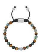 Men's Beaded Bracelet With Aquatic Agate, Brown Tiger Eye And Silver A...