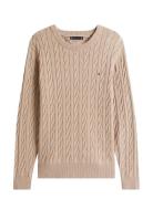 Classic Cotton Cable Crew Neck Tops Knitwear Round Necks Beige Tommy H...