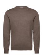 100 % Merino Crew Neck Knit Tops Knitwear Round Necks Brown Lindbergh ...