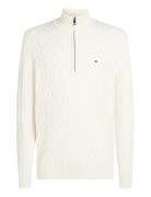Classic Cotton Cable Zip Mock Tops Knitwear Half Zip Jumpers White Tom...