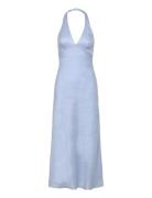 Paola Halter Linen Midi Dress Knælang Kjole Blue Bardot
