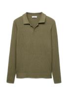 Cotton-Blend Ribbed Polo Sweater Tops Knitwear Long Sleeve Knitted Pol...