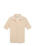 Ribbed Polo-Neck Sweater Tops T-shirts & Tops Polos Beige Mango