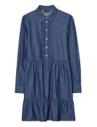 Denim Frill Tunic Dress Knælang Kjole Blue Lexington Clothing