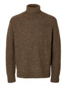 Slhland Ls Knit Relaxed Roll Neck Tops Knitwear Turtlenecks Brown Sele...