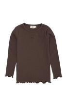 Modal Rib Ls Tee W. Heart Hole Pattern Tops T-shirts Long-sleeved T-Sk...