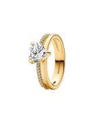 Heart 14K Gold-Plated Ring With Clear Cubic Zirconia Ring Smykker Gold...