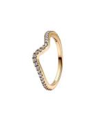 Wave 14K Gold-Plated Ring With Clear Cubic Zirconia Ring Smykker Gold ...