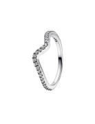 Wave Sterling Silver Ring With Clear Cubic Zirconia Ring Smykker Silve...
