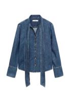 Denim Shirt With Bow Tops Shirts Long-sleeved Blue Mango